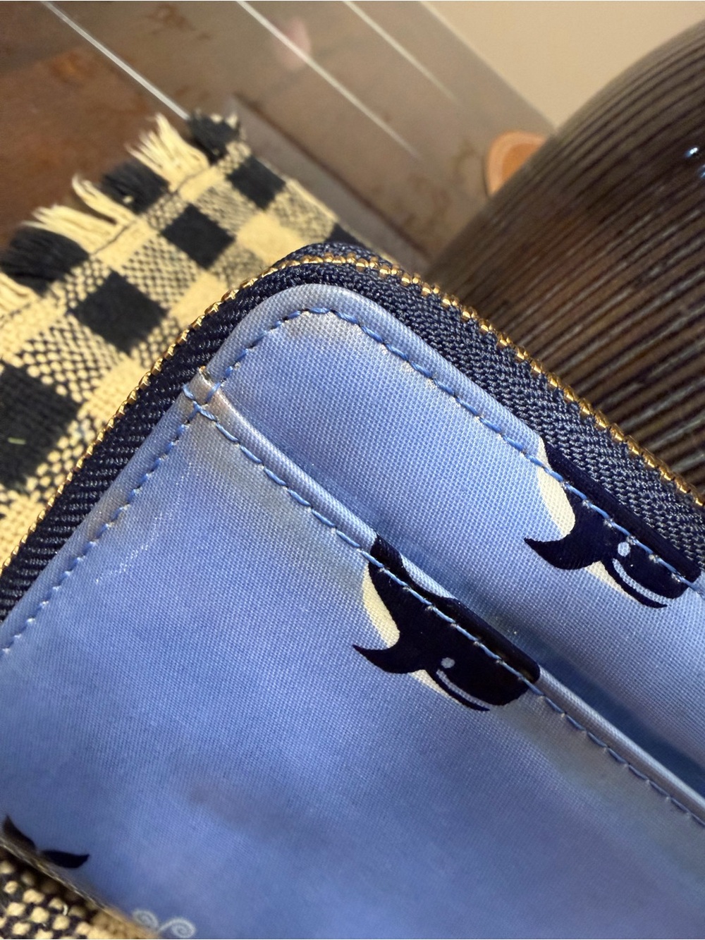 kate spade light blue wallet with navy whale print - Picture 3 of 10